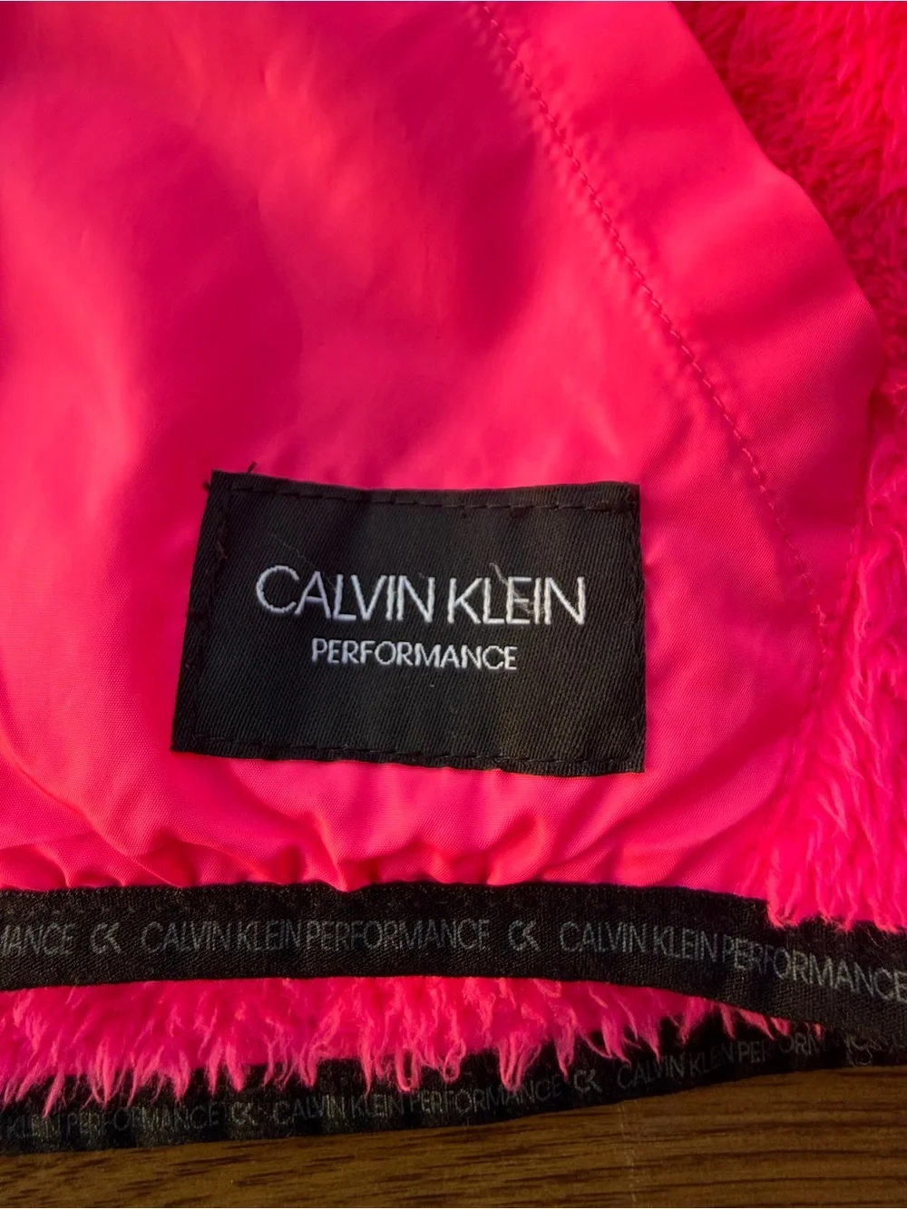 Calvin Klein Performance Neon Pink Hooded Fleece Pullover with Black Trim